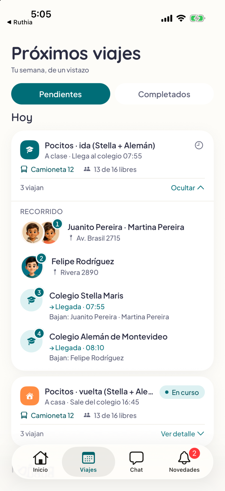 Ruta de hoy del chofer con el manifiesto