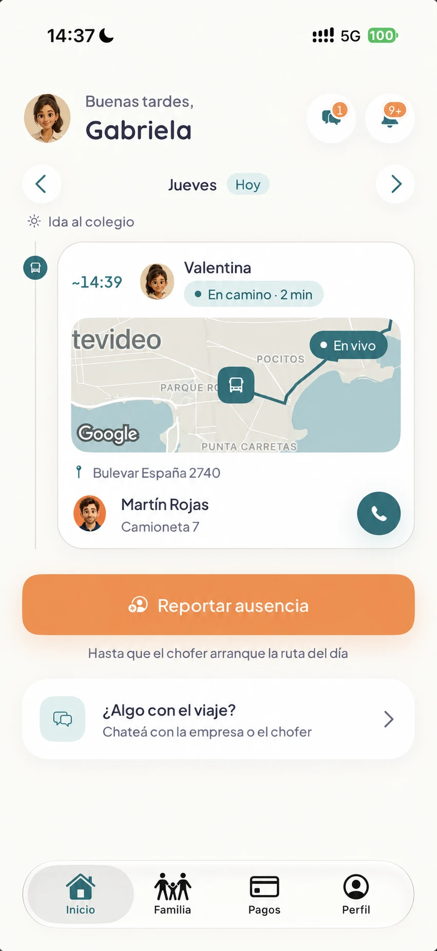 El seguimiento del recorrido en la app familiar de Ruthia